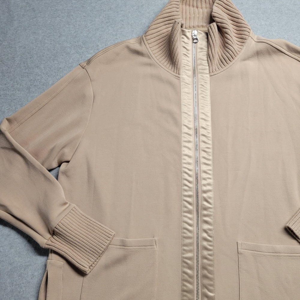 Varley DoubleSoft Niamh Tan Beige Full Zip Ribbed Mock Neck Jacket Medium - Picture 3 of 13